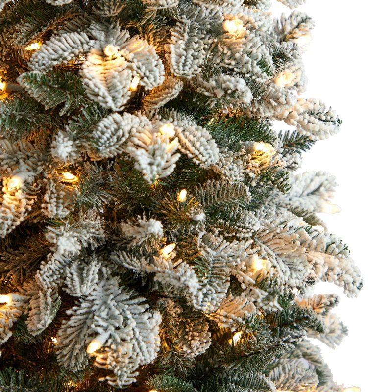 Nearly Natural 5-ft Flocked North Carolina Fir Christmas Tree with 350 Warm White Lights and 1247 Bendable Branches, 4 of 9