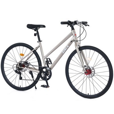 YONWAY 7 Speed Hybrid Road Bike 700C Road Bicycle with Carbon Steel Frame and Dual-Disc Brakes Ideal for Outdoor and Fitness Cycling (Brown)