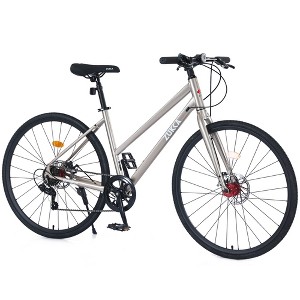 YONWAY 7 Speed Hybrid Road Bike 700C Road Bicycle with Carbon Steel Frame and Dual-Disc Brakes Ideal for Outdoor and Fitness Cycling (Brown) - 1 of 4