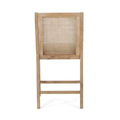 Beige Wood and Cane Upholstered Counter Stools, Set of 2