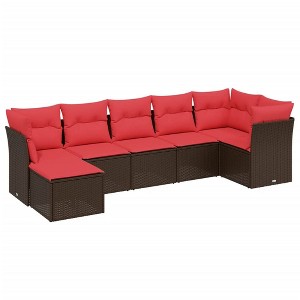 vidaXL 7 Piece Patio Sofa Set with Cushions Brown Poly Rattan - Brown without storage 7 Piece - 1 of 4