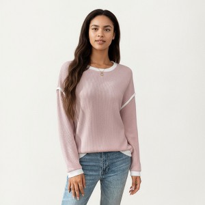 Anna-Kaci Women's Long Sleeve Knit Top with Contrast Trim and Relaxed Fit - 1 of 4