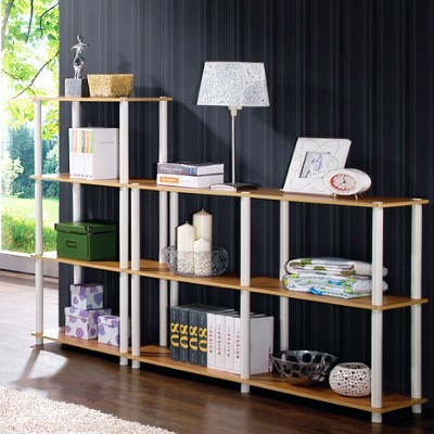 Sleek Beech & White 4-Tier Open Design Storage Shelf