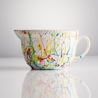 Cream Ceramic Batter Mixing Bowl with Handle and Spout