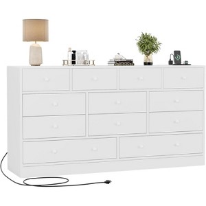 12 Drawer Dresser for Bedroom, 61 Inch Wood Dresser with Power Outlet, Wide Chest of Drawers, Tall Dressers with Smooth Metal Rail, Large Storage - 1 of 4