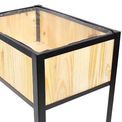 Natural Acacia Wood and Steel Raised Garden Bed with Removable Planter Bag