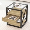 Set of 2 Nightstand with Drawer&Tempered Glass Top, Industrial End Table Accent Table Side Table-Modernluxe - 2 of 4