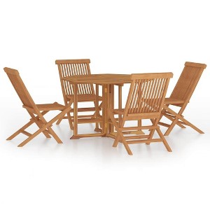 vidaXL 5-Piece Foldable Patio Dining Set - Solid Teak Wood - Weather Resistant Outdoor Furniture - Easy Assembly - Space Saving - 1 of 4