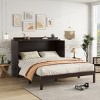 Queen Size Vintage Murphy Bed with Power Station and Rattan Panel, Foldable Pine Wood Cabinet Bed for Bedroom-Baofuwish - 2 of 4