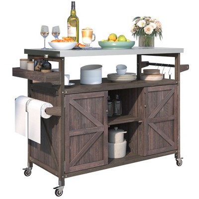 NicBex Stainless Steel Kitchen Island Kitchen Cart with Storage with Spice Rack, Towel Rack, 3 Open Shelves