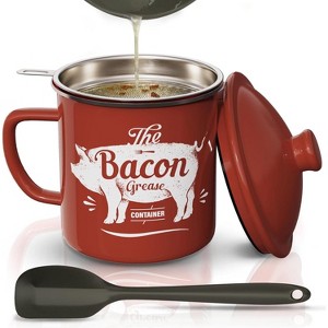 Mini Bacon Grease Container With Strainer, 15OZ Enamel Grease Saver for Kitchen Fat Storage - 1 of 4