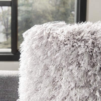 Shag Modish Metallic Silver Rectangular Feather Fill Pillow