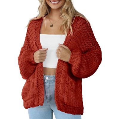 Womens Sweater Knit Cardigan with Pockets Open Front Cable Knit Sweater Chunky Thick Sweater Cardigan for Winter Comfy Knitwear