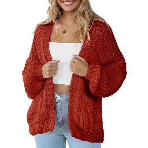 Womens Sweater Knit Cardigan with Pockets Open Front Cable Knit Sweater Chunky Thick Sweater Cardigan for Winter Comfy Knitwear - 1 of 4