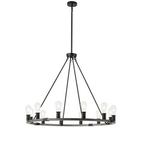 DEWDROP  12 Light 12.2-Inch Black Farmhouse Wheel Pendant Light - 1 of 4