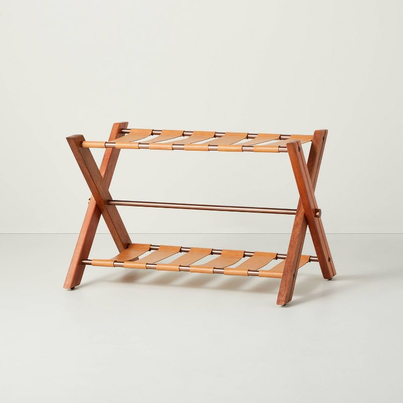Foldable Wood &#38; Metal Luggage Rack Tan/Brown - Hearth &#38; Hand&#8482; with Magnolia, 1 of 9