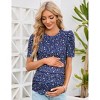 Women's Maternity Shirts Pregnancy Casual Floral Printed Tops Puff Short Sleeve Striped Ruched Side Tunic Top - 2 of 4