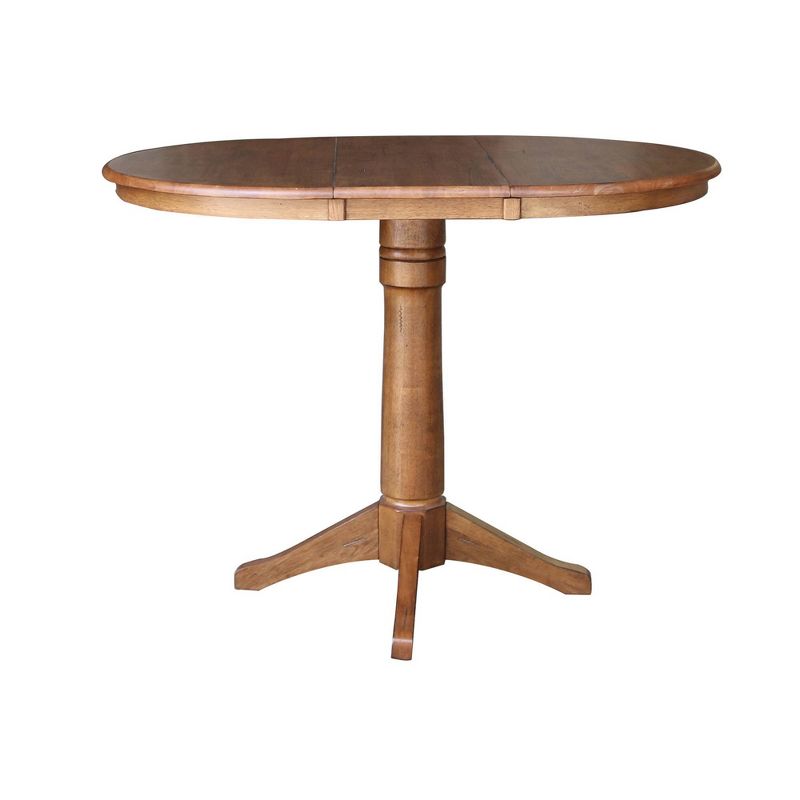 Lillian Round Top Pedestal Table with 12" Drop Leaf Distressed Oak - International Concepts, 6 of 11