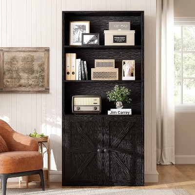Aoxun 5 Tier Bookshelf and Bookcase, Wooden Bookshelves with Cabinet Doors, Floor Bookshelves and Office Storage Cabinets for Home Office, Living Room