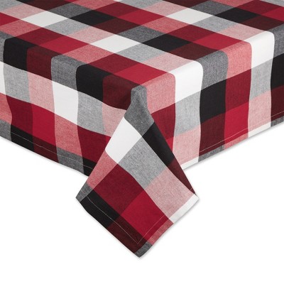 Cardinal Red and Black Checkered Cotton Square Tablecloth 52x52