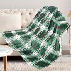 1pc Red and Green Plaid Flannel Blanket, Soft and Warm Bohemian Style for All Seasons, Classic Pattern, Christmas Gift. - 2 of 4