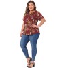 Agnes Orinda Women's Plus Size Floral Print Smocked Short Sleeve Retro Casual Blouses - 3 of 4