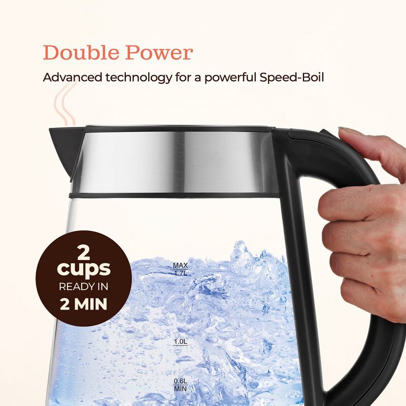 Speed-Boil Electric Kettle 1.7L Coffee & Tea Boiler 1500W, Borosilicate Glass, Wide Opening, Cool Touch Handle, Boil Dry Protection, 4 of 11