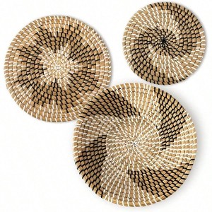 3 Pcs Boho Wall Basket Decor Handmade Bulrush Woven Baskets Farmhouse Hanging Decor Living Room Kitchen Table Settings - 1 of 4