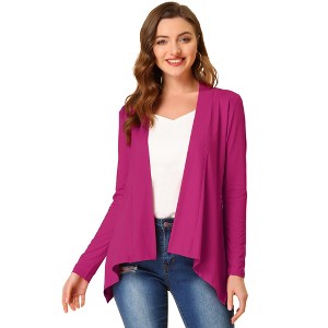 INSPIRE CHIC Women's Long Sleeves Open Front Asymmetric Hem Lightweight Cardigan - 1 of 4