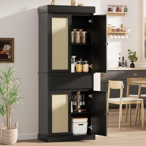 69-inch Tall Pantry Cabinet, Rattan Pantry Storage, Adjustable Shelves, Freestanding Cupboard with Drawer for Bathroom, Dining Room, Living Room - 1 of 4