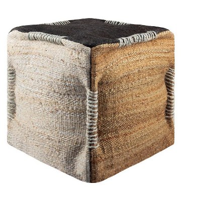 Livabliss Continental 18"H x 18"W x 18"D Natural Fiber Black Pouf