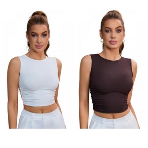 INSPIRE CHIC 2 Packs Women's Sleeveless Ribbed Waist-Cinched Workout Tank Top with Dual Side Pleats - 1 of 4