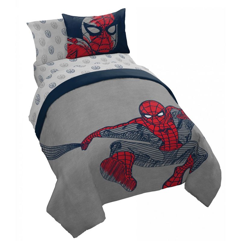 Saturday Park Marvel Spiderman Web Stripe 100% Organic Cotton Bed Set, 1 of 10