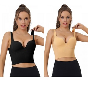 Allegra K Women's Wireless Medium Support Push-Up Fixed Straps Workout Sleep Sports Bra 2 Packs - 1 of 4