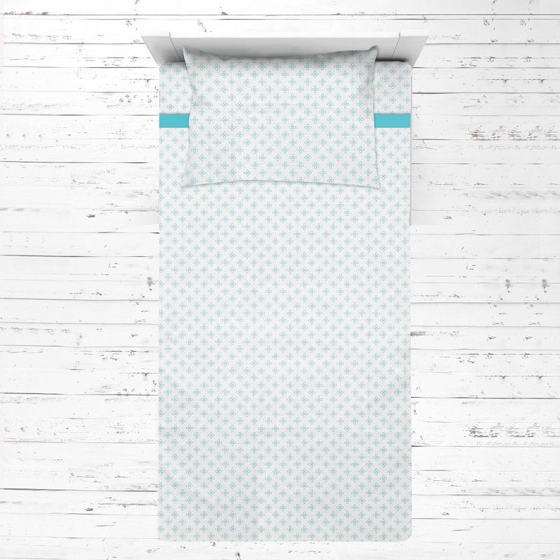 Bacati - Petals Aqua Muslin 3 pc Toddler Bed Sheet Set 100 percent cotton, 1 of 7