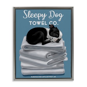 Stupell Industries Vintage Sleepy Dog Towel Co Floating Frame Canvas Art, Gray, 17" x 21" - 1 of 4