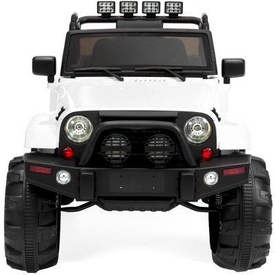 White 12V Kids Ride-On Truck with Remote Control and LED Lights
