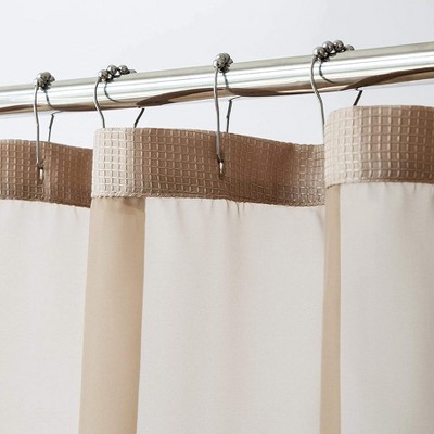 Mocha Waffle Weave Fabric Shower Curtain with Detachable Liner