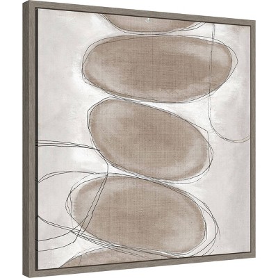 Gray and Beige Abstract Lithograph on Canvas with Polystyrene Frame