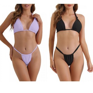 INSPIRE CHIC Women's Push-Up Halter Double Tie Back Triangle Bottoms Swimwear Bathing Bikini Suits 2 Sets - 1 of 4