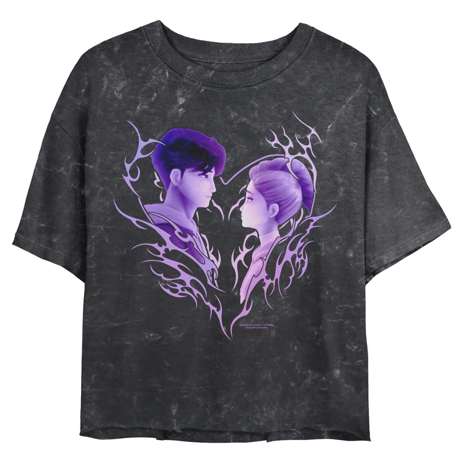 Juniors KPop Demon Hunters Jinu and Rumi Heart Strings Cropped T-Shirt