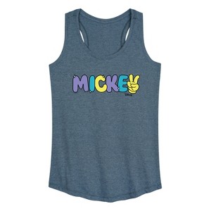 Women's - Disney - Mickey Multicolor Hand Peace Sign Graphic Racerback Tank - 1 of 4
