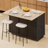 MAYEERTY Brown 51.2"W Farmhouse Kitchen Island Geometric Twill Stripe, Drop Leaf Rolling Cart Internal Rack Towel Rack - 2 of 4