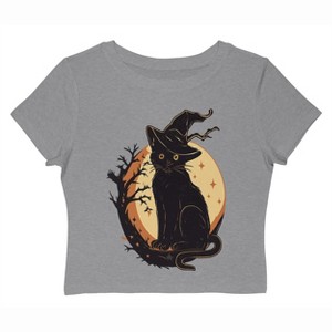 Rerun Island Women Black Cat Moon Bg Short Sleeve Graphic Cotton Baby Tee - 1 of 4