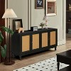 Rattan Sideboard Buffet Cabinet with 4 Rattan Doors, Adjustable Shelves, Storage Modern Storage Cabinet, Cupboard Console Table,Dark Gray - 3 of 4
