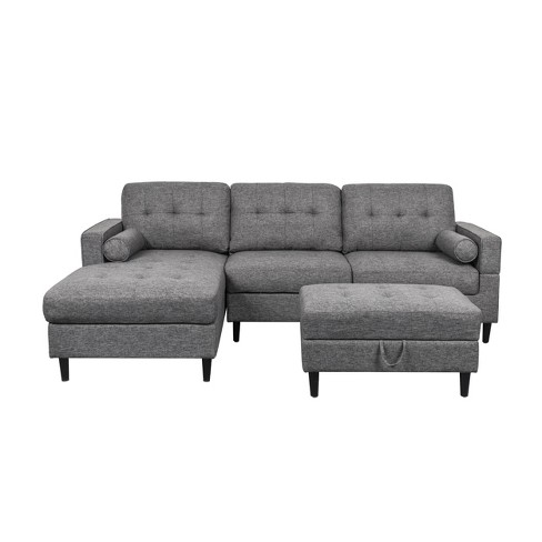 3pc Floia Chaise Sectional Sofa Set, Chaise Sectional Sofa With Storage Ottoman