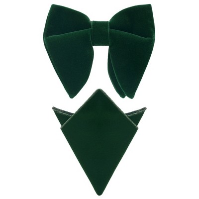 INSPIRE CHIC Men's Velvet Pre-Tied Solid Color Pocket Square Adjustable Bow Tie 1 Pair