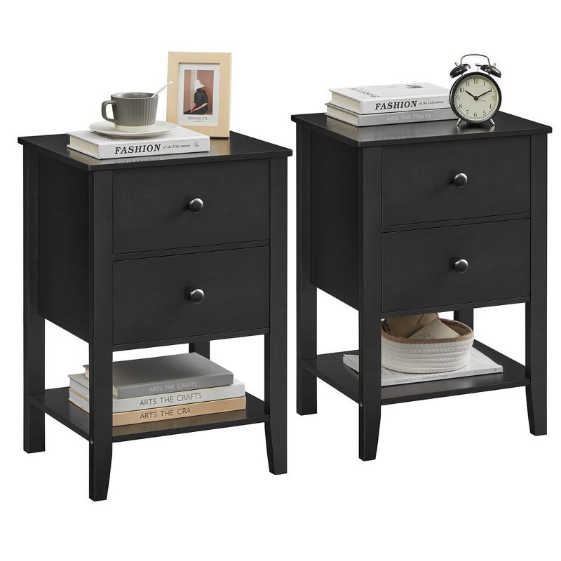VASAGLE Bamboo Nightstands, Set of 2, Bedside Tables, Side End Tables with 2 Storage Drawers and Open Shelf, 1 of 8
