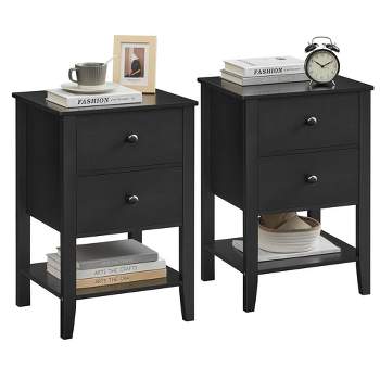 VASAGLE Bamboo Nightstands, Set of 2, Bedside Tables, Side End Tables with 2 Storage Drawers and Open Shelf