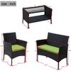 Gulches 4-Piece Outdoor Rattan Patio Furniture Set Wicker Loveseat, 2 Armchairs & Tempered Glass Tea Table with Green Cushions - 2 of 4